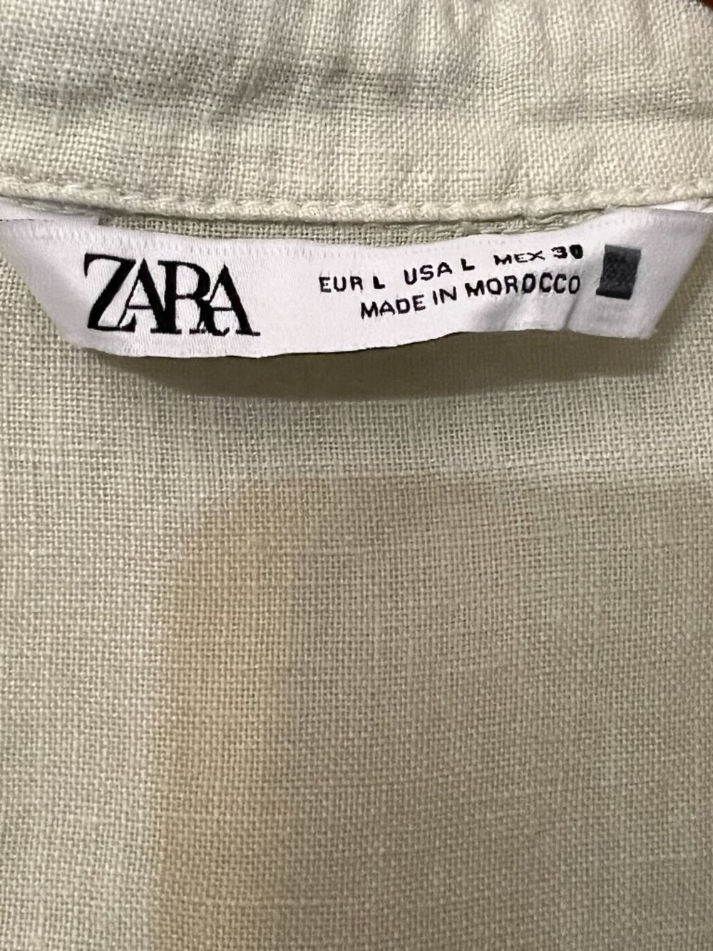 Zara Womens Linen Button Up Shirt Size L Green Cropped Short Sleeve Casual Top - Picture 5 of 7